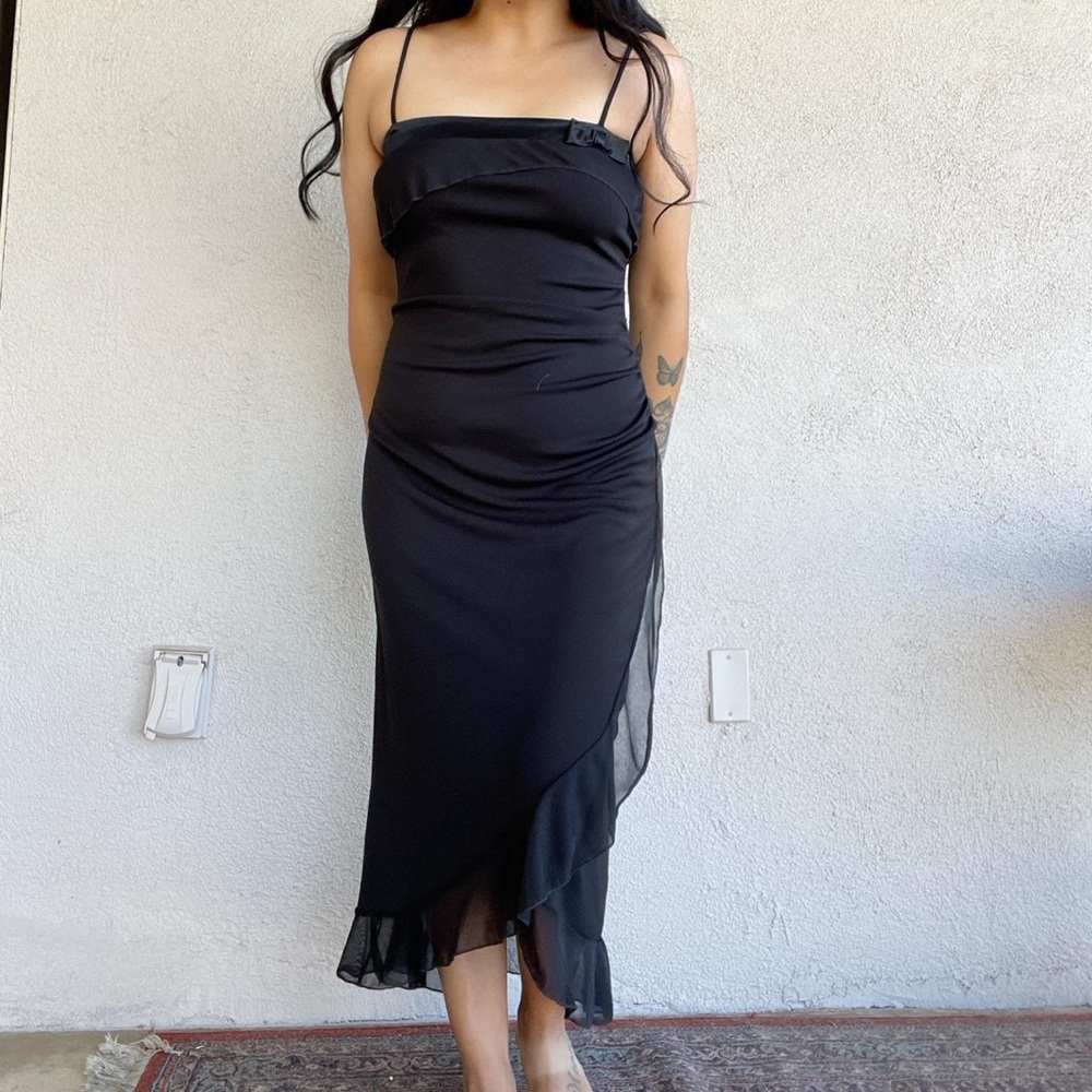 Vintage Black Slip Organza Ruffled Dress